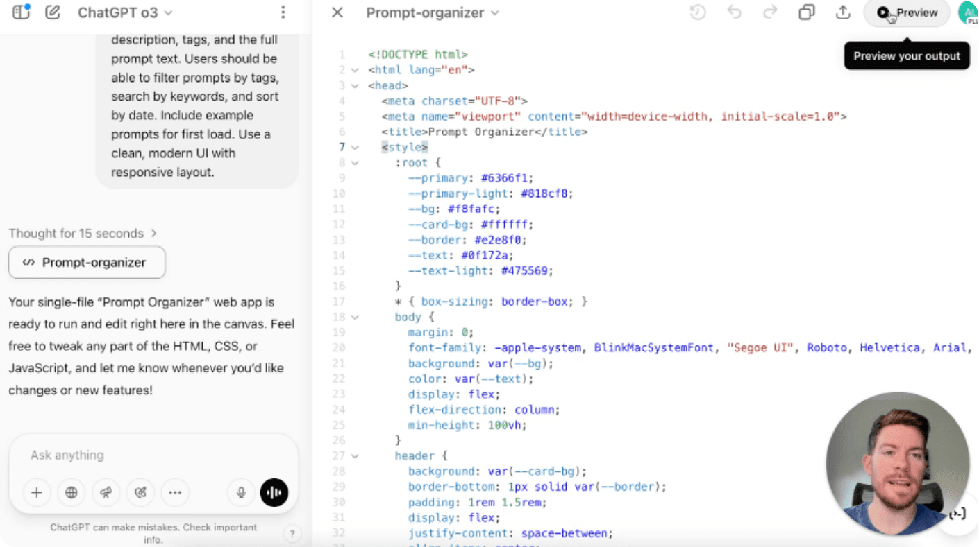 Create and deploy websites using ChatGPT o3 and Canvas